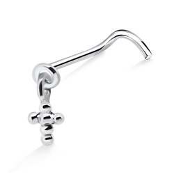 Ball Cross Shaped Silver Curved Nose Stud NSKB-550